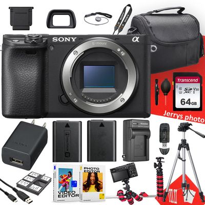 Sony a6400 Mirrorless Camera (Body Only) + 64 GB Memory + Extra Battery + Spider Tripod + Case + Tripod + Card Reader + Battery Charger + More (22pc Bundle), Black (Renewed)