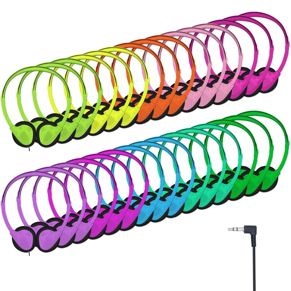 JINWAYBST Headphones Bulk for Classroom, Wholesale Childrens Headphones with 3.5 mm Jack for Kids,School, Student, Libraries, Computer Lab, Testing Centers (30 Pack Multi-Color)