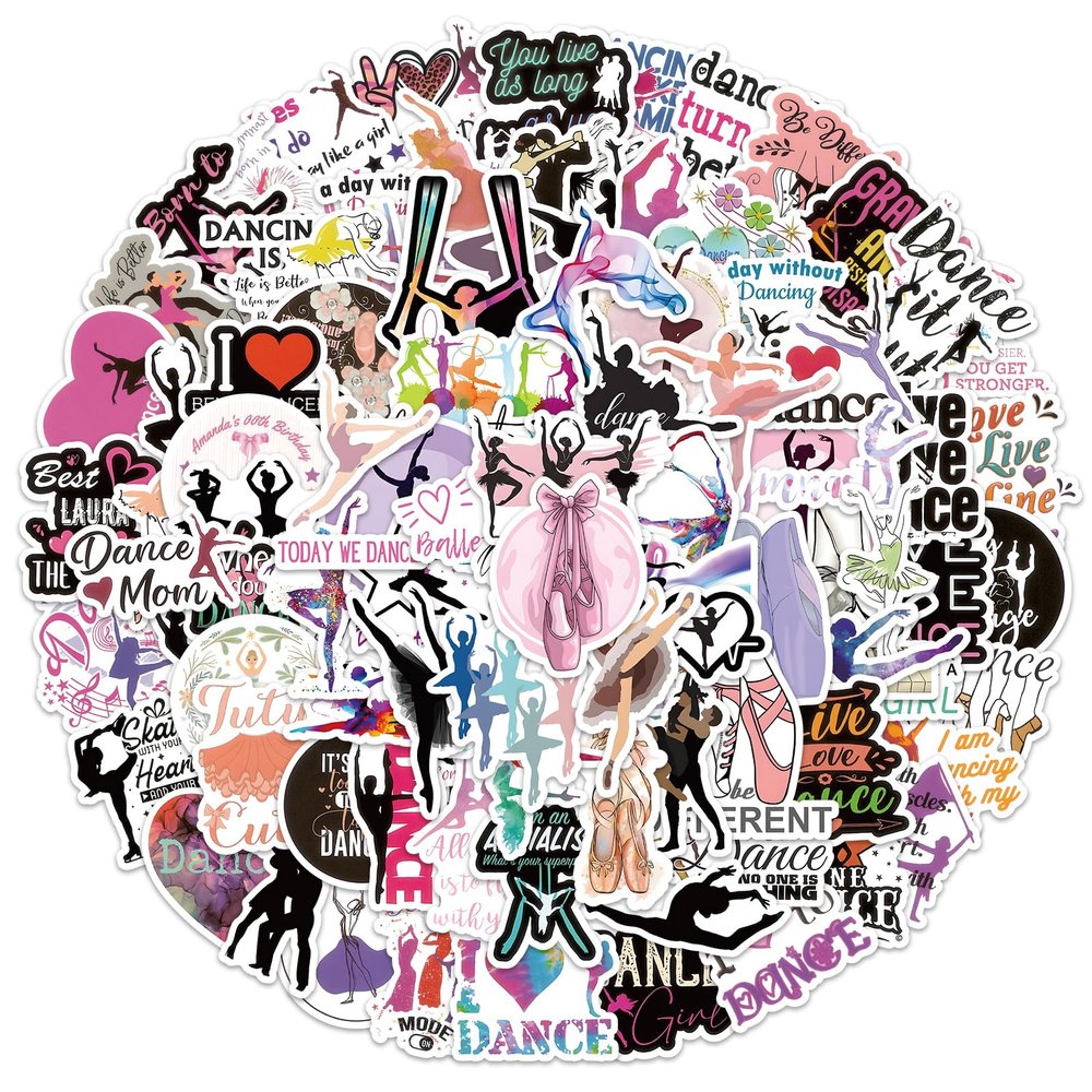 100 PCS Dance Stickers, Dancer Stickers Vinyl Waterproof Stickers for Water Bottle Laptop Luggage Helmet Skateboard Snowboard Guitar Scrapbook Phone Gifts for Teens Girls Kids Adult
