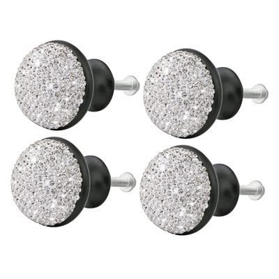CETEOR Drawer Handles and knobs, 4pcs Knobs Diamond Knob Crystal Pull Knob Shining Alloy Door Knobs Brass Dressing Table Furniture (Color : Black, Size : 3.5X3.5CM)