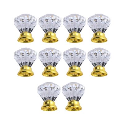CETEOR Drawer Handles and knobs, 10 Pack Crystal Clear Handle Door Cabinet Drawer Door Knob Acrylic Handle Transparent Silver Base (Color : Transparent Gold Bottom)