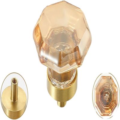 CETEOR Drawer Handles and knobs, 4 Pack Crystal Dove Egg Champagne Wardrobe Door Knobs and Handles Kitchen Cabinet Transparent Small Handles Cube Shape-Champagne (Color : Octagon Champagne)
