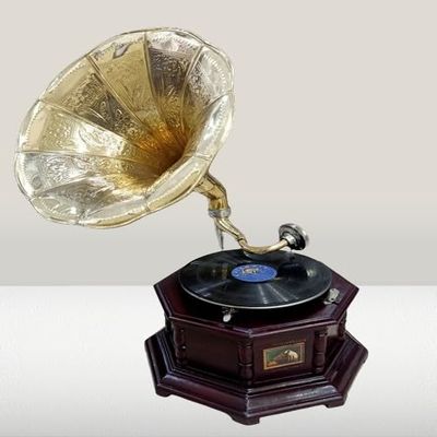 DirectNine Basics Beautiful Antique Style Gramophone, Phonograph New Working - Record Player Antique Style - Handmade Gramophone - Nice Gift Idea and Home Decor, Brass & Brown