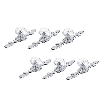 CETEOR Drawer Handles and knobs, 6Pcs Silver Base Crystal Upholstery Trim Crystal Cabinet knobs Metal Trim Door Glass knobs for Dresser s Modern