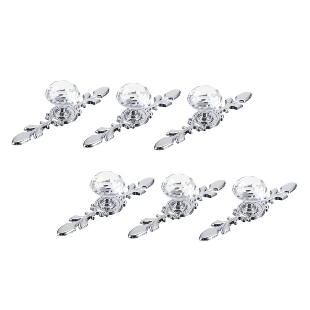 CETEOR Drawer Handles and knobs, 6Pcs Silver Base Crystal Upholstery Trim Crystal Cabinet knobs Metal Trim Door Glass knobs for Dresser s Modern