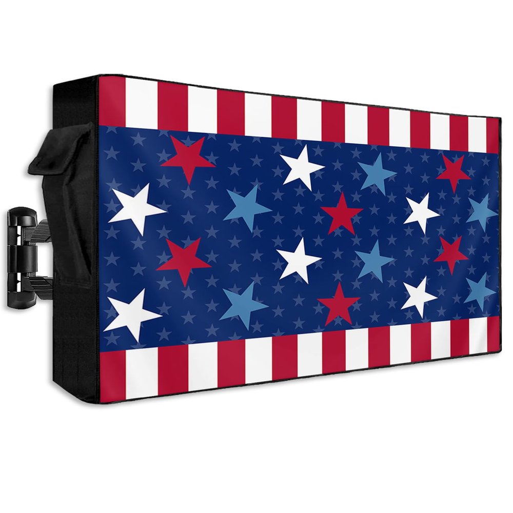 4th of July Outdoor TV Cover 58 Inches USA Flag Flag Day Stars Blue Red Strips Waterproof and Weatherproof TV Screen Cover for Outside Dustproof Outdoor TV Enclosure 600D Fabric TV Display Protector