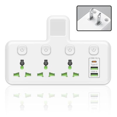 AceSoft 2 Prong Power Strip,High-Voltage Home External Desktop 2 Prong Plug with 3 Outlets Type C USB A Adapter Compatible with Non-Grounded Outlets
