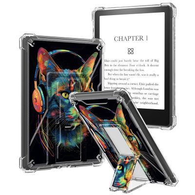 Case Compatible for 6" All New Kindle 10th Generation 2019 Release, Slim Soft Transparent TPU Cover Case with Built-in Kickstand for Kindle 10th Gen 2019 e-Reader, Headset Cat