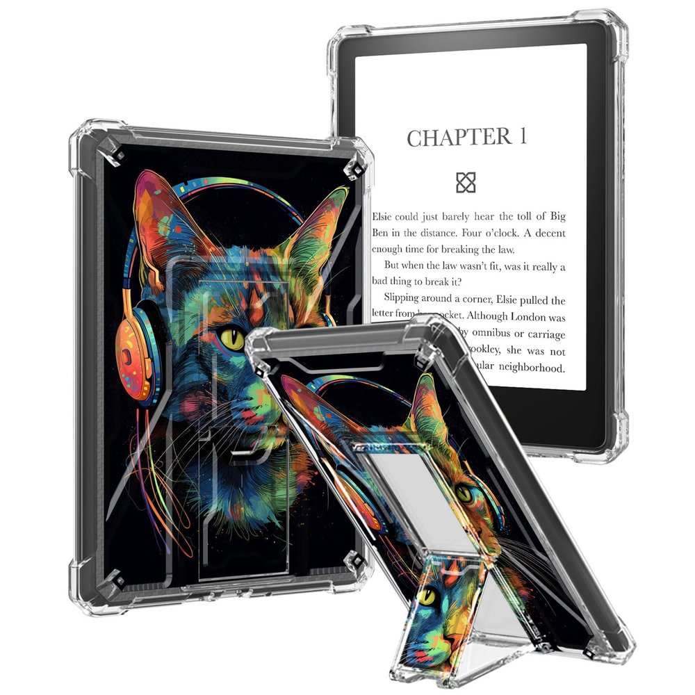 Case Compatible for 6" All New Kindle 10th Generation 2019 Release, Slim Soft Transparent TPU Cover Case with Built-in Kickstand for Kindle 10th Gen 2019 e-Reader, Headset Cat
