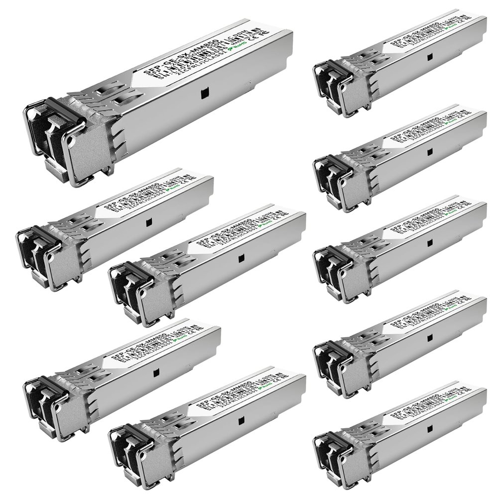 10Pack 1.25G SFP Module 1000Base-SX Multimode LC Transceiver, 850nm MMF, 550m Range - Compatible with Cisco SFP-GE-S, Meraki MA-SFP-1GB-SX, Ubiquiti UF-MM-1G, Mikrotik, TP-Link, Netgear,Aruba and more