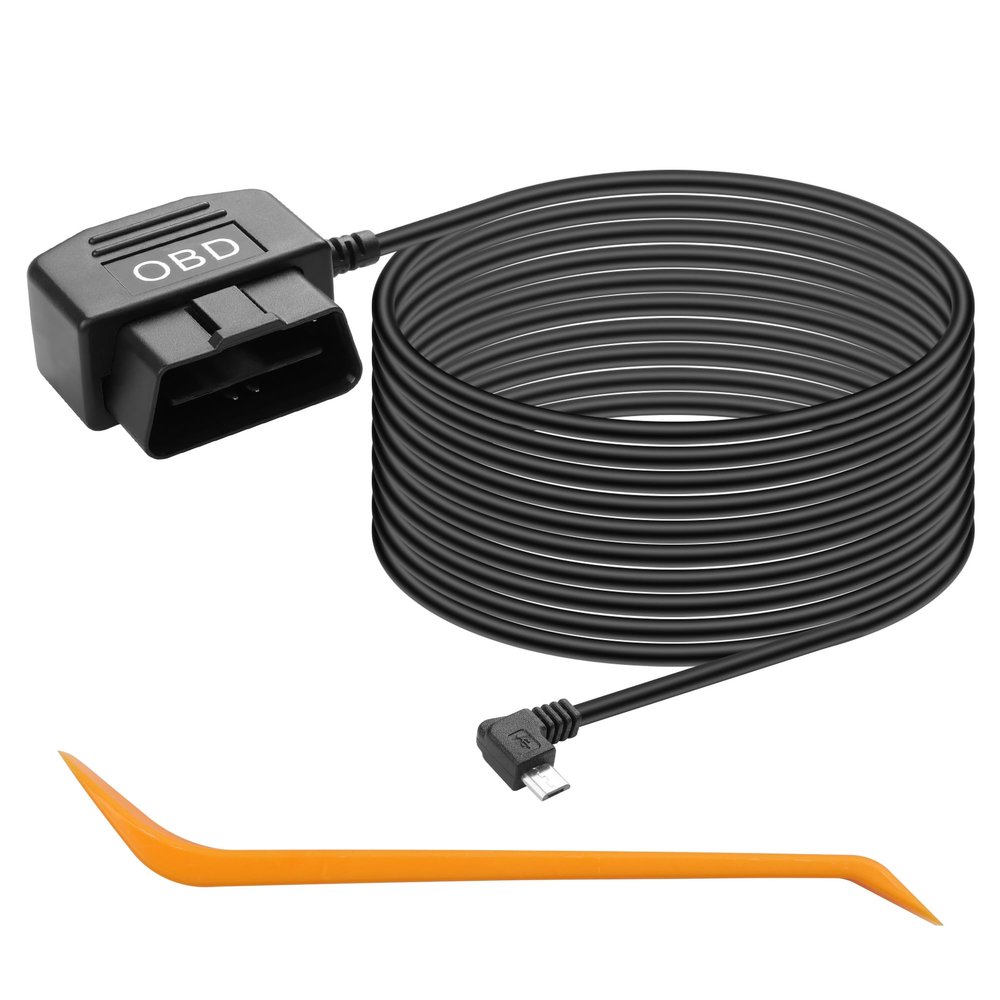 CERRXIAN OBD Power Cable for Dash Camera, OBD to Micro USB OBD Adapter Hardwire Charger Cable 24 Hours Surveillance/Acc Mode with Low Voltage Protection 12-36V to 5V 3A (11.5FT), black