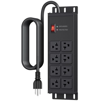 JUNNUJ Heavy Duty 20 Amp Surge Protector 4800J, Garage Metal 8 Outlets 12 Gauge, High Amp 5-15P Adapter Shop 6-20R T-Slot Industrial Outlet, 10 FT Extension Cord Commercial for Appliance