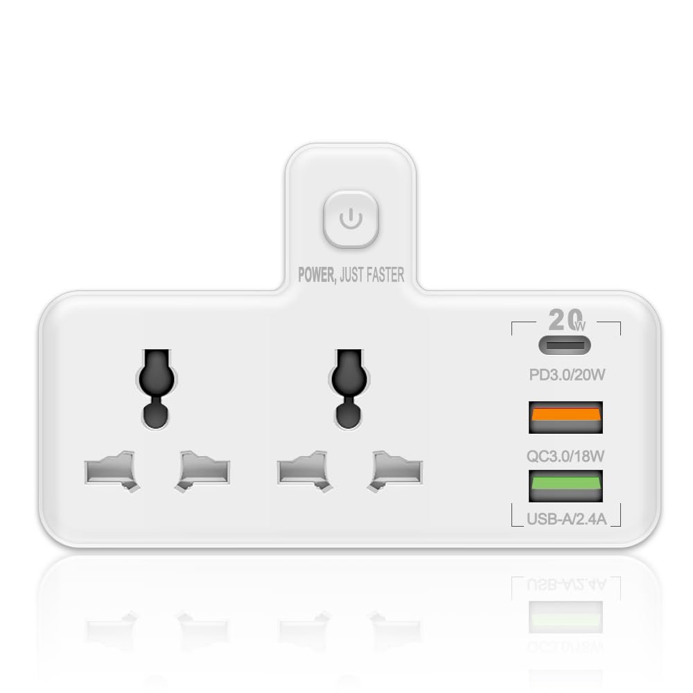 AceSoft 2 Prong Power Strip,High Reliable Office Special Dock Wall 2 Prong Plug with 3 Outlets Type C USB A Adapter Compatible with Non-Grounded Outlets