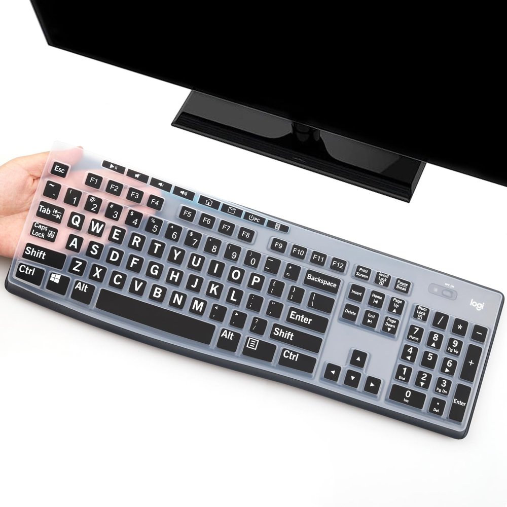 Keyboard Cover Skin Protector with Large Letters Fit Logitech MK295 MK275 MK270 Keyboard, Logitech K200 K260 K270 K275 K295 MK200 MK260 Ultra Thin Desktop PC Silicone Keyboard Cover