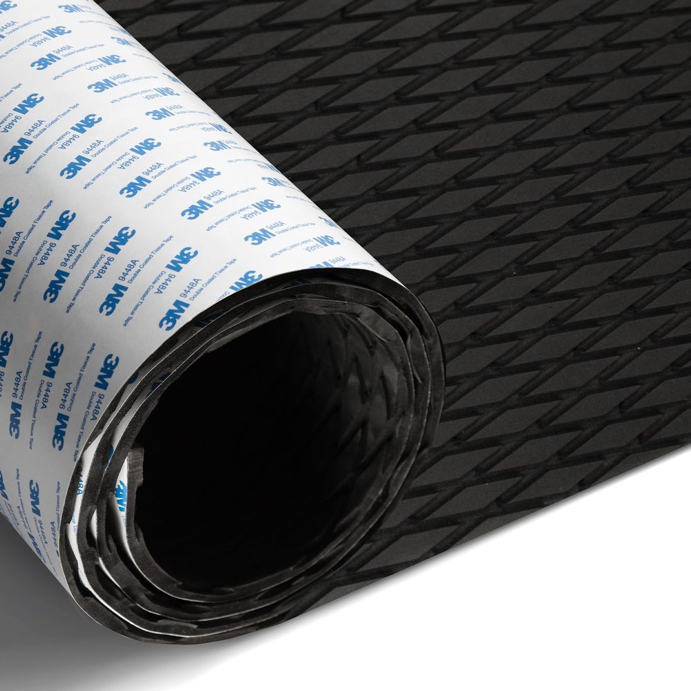 Fullfire Boat Flooring EVA Foam Decking Sheet, Black Deck Flooring with Self-Adhesive Backing Marine Carpet for Bass Jon Pontoon Boats Yacht Kayak RV Floor 94" x 47"