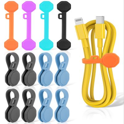 12 PCS Silicone Magnetic Cable Ties, Cable Clips Cord Organizer [1S] Management cable Cords, Reusable Magnet Cable Organizer, Phone Cord Holder for Organizing, Bookmark Whiteboard Fridge Magnets etc