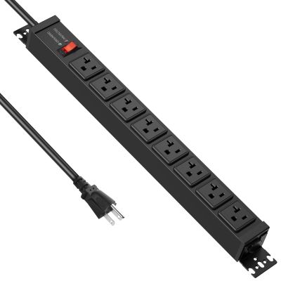 JUNNUJ 20 Amp Power Strip Surge Protector 4800J, Heavy Duty 8 Outlet Metal Multi Angle Mount, 20A Garage Power Strip Shop 6-20R T-Slot, 5-15P Plug 12 Gauge Extension Cord 10ft for Appliance