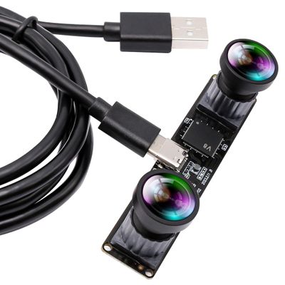 IFWATER 60fps USB Camera 4MP Synchronization Webcam Module with 120Degree No Distortion Dual Lens 3840X1080P 3D Stereo Webcam for PC Computer Cam for Face Recognition VR Biometric Detection