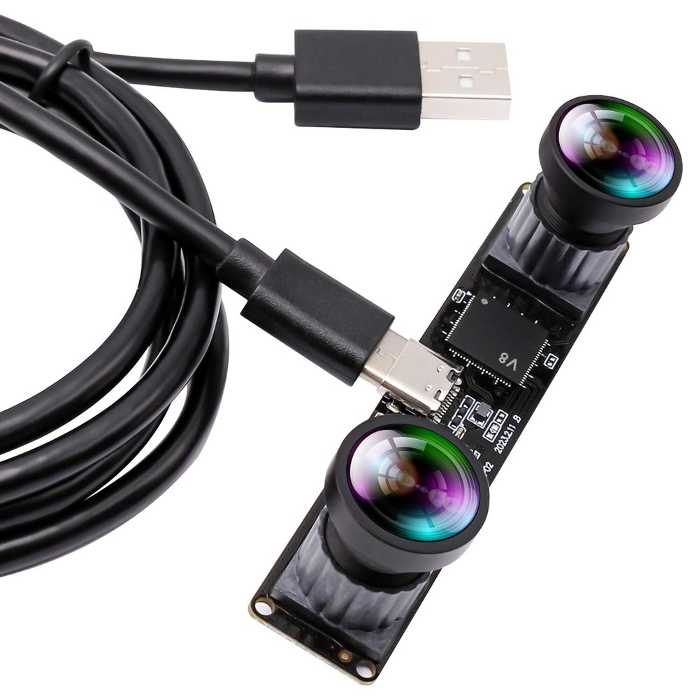 IFWATER 60fps USB Camera 4MP Synchronization Webcam Module with 120Degree No Distortion Dual Lens 3840X1080P 3D Stereo Webcam for PC Computer Cam for Face Recognition VR Biometric Detection