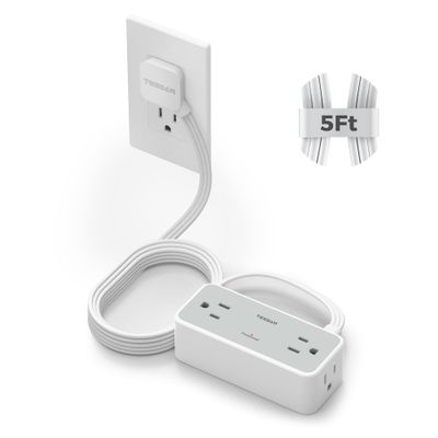 5FT Flat Extension Cord, TESSAN Surge Protector Power Strip with 4 Widely Spaced AC Outlets, 900 Joules Surge Protection, Ultra-Thin Flat Plug Desk Charging Station for Home Office Dorm Essentials