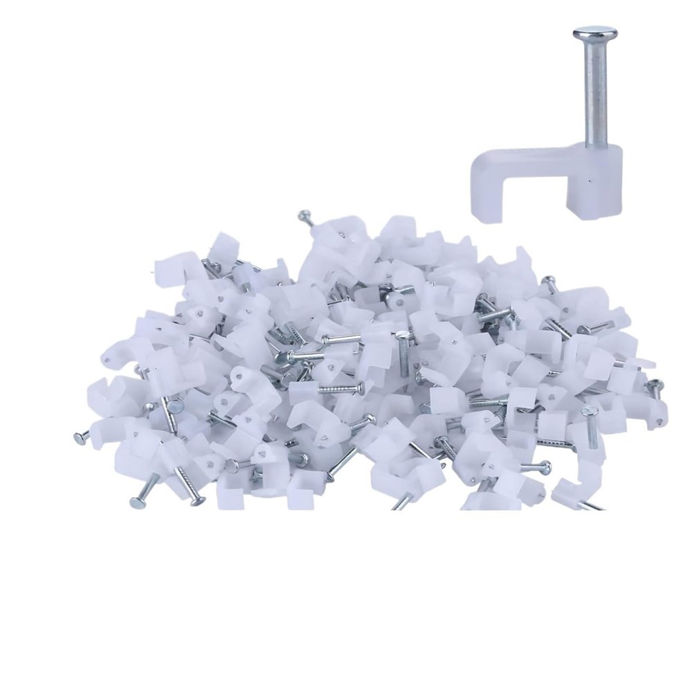 100pcs Cable Wire Clips 7mm Cable Management Electrical TV Speaker Wire Cord Tie Holder Single Coaxial Nail Clamps