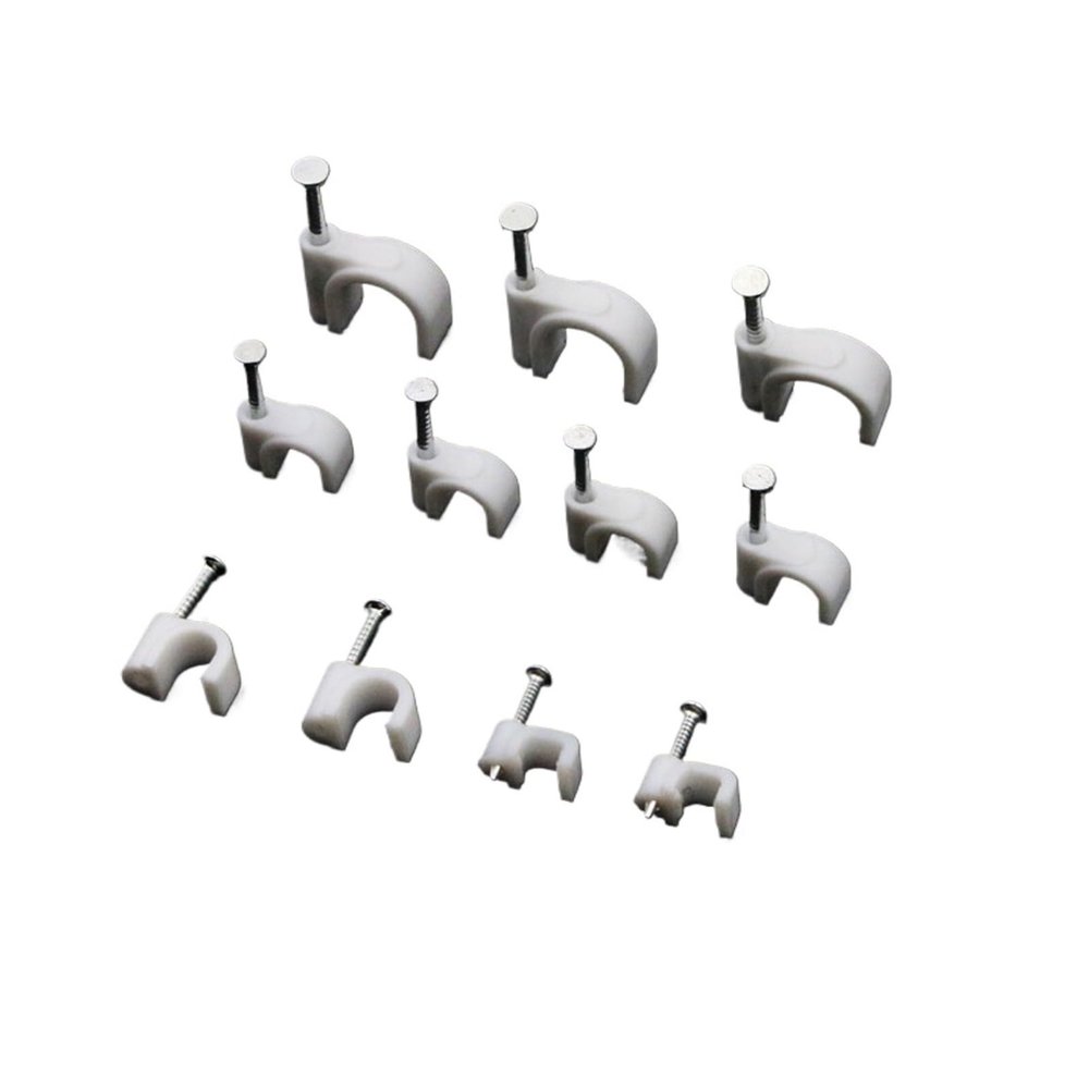 CHATROOM 100pcs Cable Fixed 25mm Flat Or Round Or Circle Path Cable Clips with Nail, Wire U Circle Cable Clamp with Nail