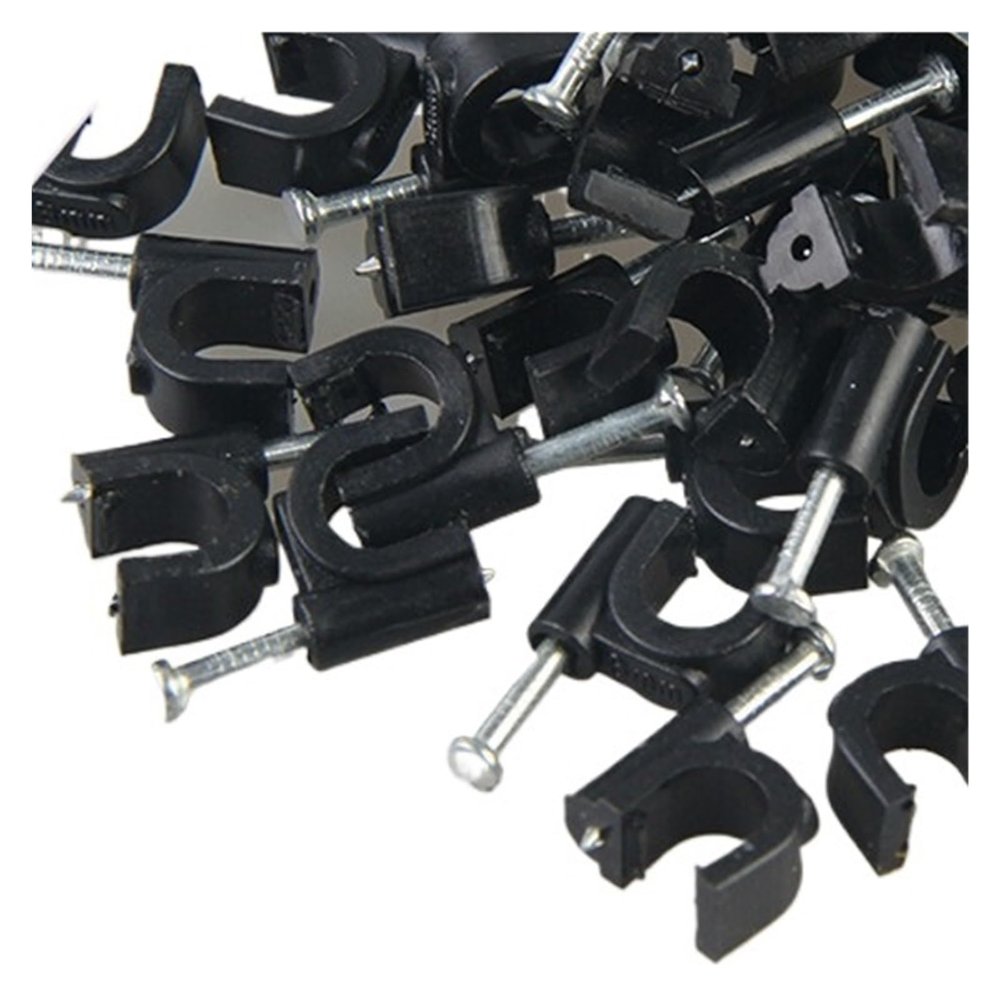 100pcs 5mm Round Steel Nail Cable Wire Wall Hanging Screw Clips Cable Clip for White (Color : Black, Size : 100pcs 5mm)
