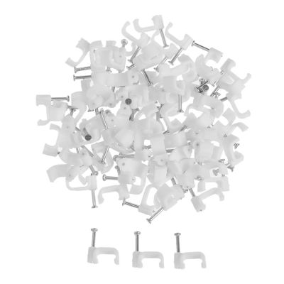 100pcs Square White Cable Clips 4mm-14mm with Fixing Steel Nails Multipurpose Wire Mounting Fixing Clamp Hardware (Color : 100PCS, Size : 14mm)