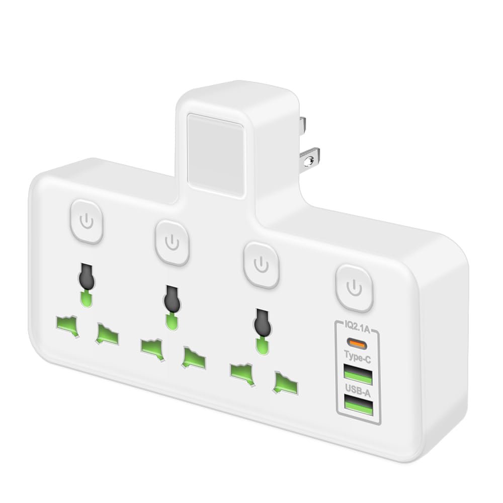 AceSoft 2 Prong Power Strip,Rapid Charging Travel Intelligent Desktop 2 Prong Plug with 3 Outlets Type C USB A Adapter Compatible with Non-Grounded Outlets