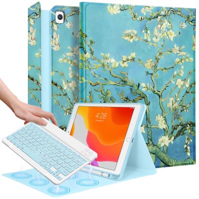 Wazzasoft for iPad 9th/8th/7th/Air 3rd Generation/Pro 10.5 Inch Case Keyboard Pencil Holder Folio Tablet Cover Women Girls Cute Girly Teens Kawaii Flower Art Unique Design for Apple 10.2 & 10.5 Inch