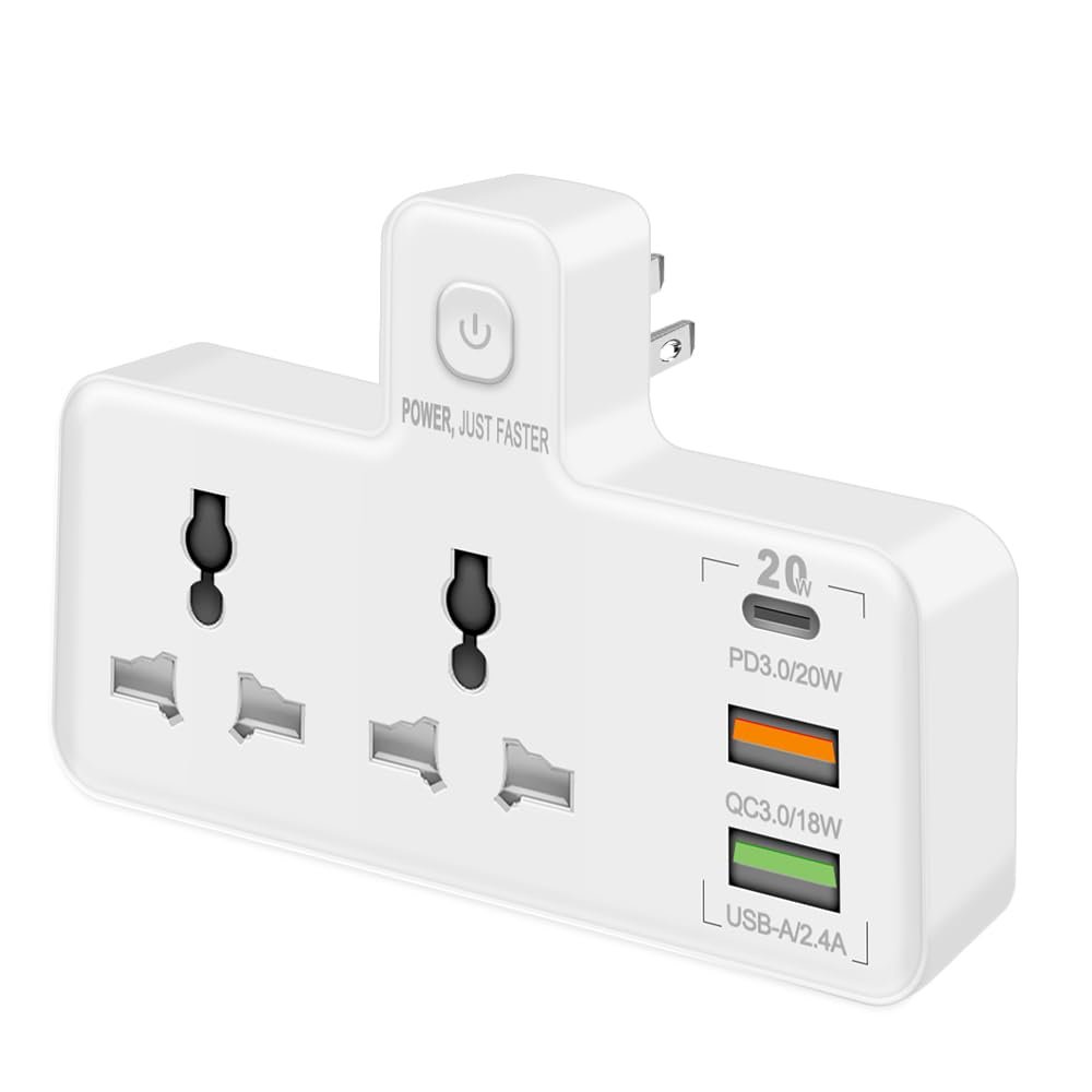 AceSoft 2 Prong Power Strip,High Reliable Lightweight Intelligent Portable 2 Prong Plug with 3 Outlets Type C USB A Adapter Compatible with Non-Grounded Outlets