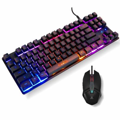 DirectNine Basics RP.M Euro Games Gaming USB Keyboard and Mouse Combo | Keyboard - 87 Keys, Backlit, Space Saving Design | Mouse - Upto 3200 DPI, 6 Buttons, Rainbox Backlit