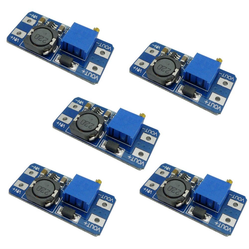 Ferwooh MT3608 DC-DC Step Up Boost Power Converter Adjustable 2A Module Step Up Voltage Regulator Board Input 2-24V to Output 5V-28V (Pack of 5)