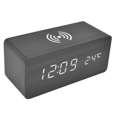 XHTLLO Digital Alarm Clock with CordleCharging, Automatic Temperature Detection, Three Alarm Settings, LED Electronic Clock, Perpetual Calendar, 12/24 Hours for Home, Office(Black)