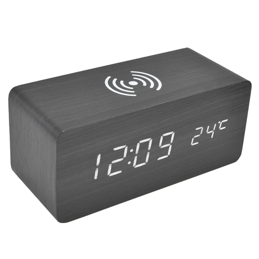 XHTLLO Digital Alarm Clock with CordleCharging, Automatic Temperature Detection, Three Alarm Settings, LED Electronic Clock, Perpetual Calendar, 12/24 Hours for Home, Office(Black)