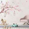 Cherry Blossom Flowers Wall Decals Decor Vinyl Stickers, Magnolia Floral Tree Branch Birds Wall Art Murals, Flower Pattern Wall Stickers for Girls Bedroom Living Room Nursery Decor view 2