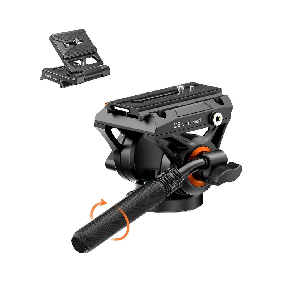 COMAN Q6 Panoramic Gimbal Video Head With Quick Release Plate For DJI RS Manfrotto Hydraulic Fluid Head For Tripod DSLR Camera,Fluid Head with Stepless Adjustable Pan & Tilt Damping,Max Load 22lb/10kg