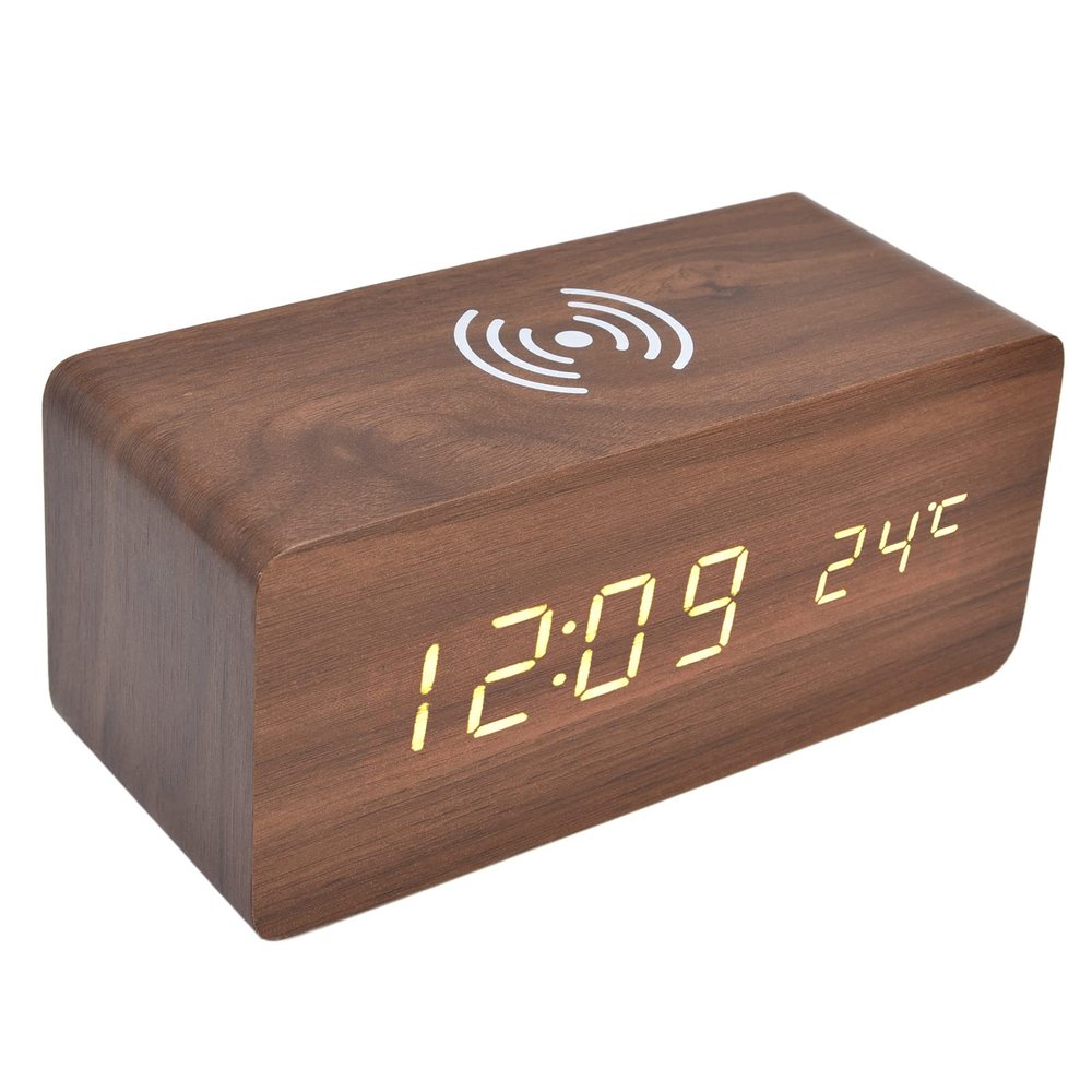 XHTLLO Digital Alarm Clock with Charging, Automatic Temperature Detection, Three Alarm Settings, LED Electronic Clock, Perpetual Calendar, 12/24 Hours for Home, Office(Red)