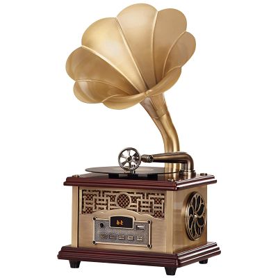 Record Player,Record Player Retro Turntable,with Wireless Speakers, Vintage Wood Phonograph for Office/Home Decor, Champagne Gold Recorder