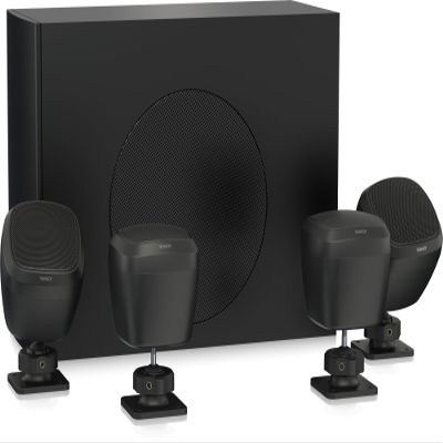 Generic Satellite-Subwoofer Loudspeaker System for Commercial Application: Elevate Your Space with Plug & Play Convenience, Black, SATSUB4PACK