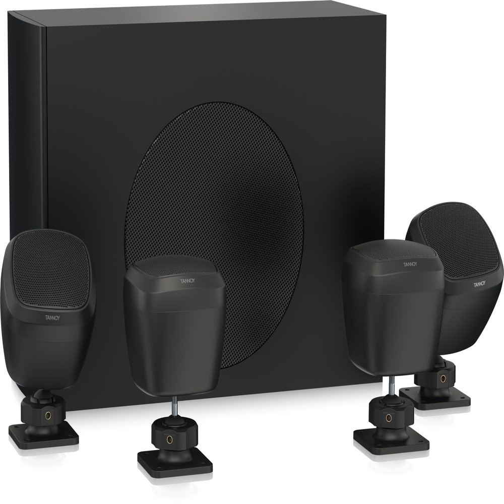 Generic Satellite-Subwoofer Loudspeaker System for Commercial Application: Elevate Your Space with Plug & Play Convenience, Black, SATSUB4PACK