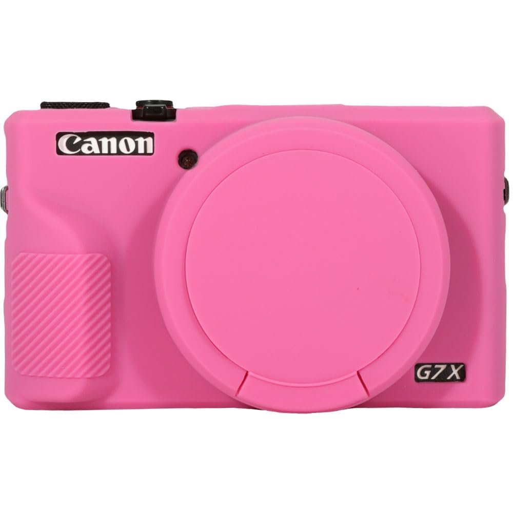 AEXUTDA Case for Canon Powershot G7X Mark III Digital Camera, G7X Mark iii Camera Silicone Case, Anti-Scratch Slim Fit Soft Skin, G7X Mark 3 Accessories with Detachable Lens Cover- Azalea Red