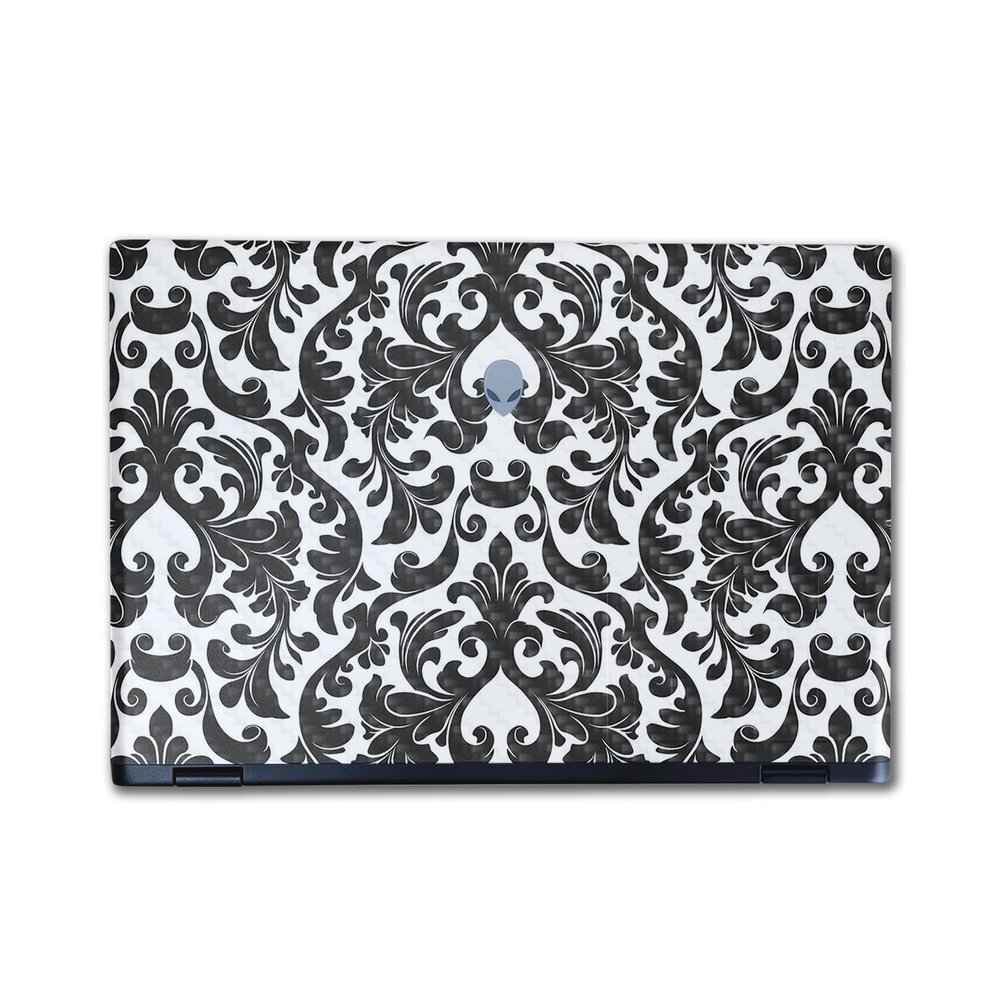 Carbon Fiber Laptop Skin Compatible with Alienware M16 R2 (2024) - Black Damask - Premium 3M Vinyl Protective Wrap Decal Cover - Easy to Apply | Crafted in The USA by MightySkins