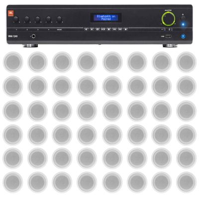 Audiosavings Bundle: (1) JBL VMA1240 Commercial/Restaurant 240W 70v Bluetooth Mixer/Amplifier Bundle with (48) Rockville CCL5T White 70V 5" Commercial Ceiling Speakers 4 Restaurant/Office (49 Items)