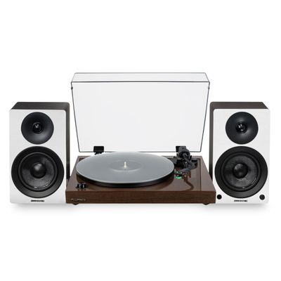 Fluance RT81+ Elite HiFi Vinyl Turntable (Walnut) and Ai41 Powered Bookshelf Speakers (White Walnut) Bundle: High Fidelity Sound, Integrated Amplifier, Audio Technica Cartridge