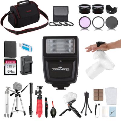 49mm Accessory Bundle for Canon EOS Rebel R50, R100, M5, M6, R10 and More with 64GB Memory Card, Wide Angle Lens, Telephoto Lens, Tripod, Carrry Case, Cleaning Kit