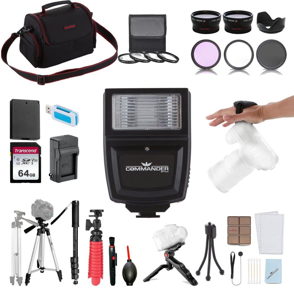 49mm Accessory Bundle for Canon EOS Rebel R50, R100, M5, M6, R10 and More with 64GB Memory Card, Wide Angle Lens, Telephoto Lens, Tripod, Carrry Case, Cleaning Kit