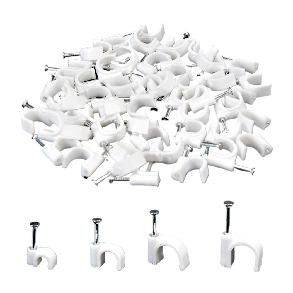 100PCS Round Cable Wire Clips 4mm 6mm 8mm 10mm Cable Management Steel Nail Wire Clamp Round Square Type (Size : 8mm 100PCS)
