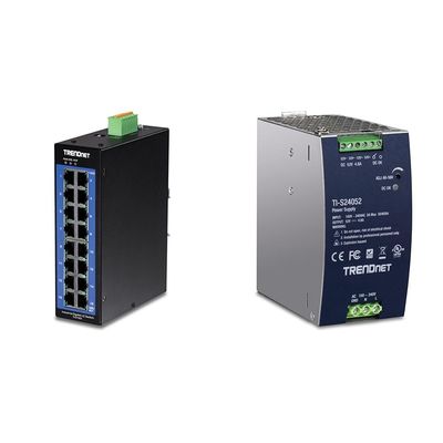 Bundle: TRENDnet 16-Port Industrial Gigabit L2 Managed DIN-Rail Switch, Layer 2 Switch, TI-G160i + TRENDnet 240W, 52V DC, 4.61A AC to DC DIN-Rail Power Supply, TI-S24052