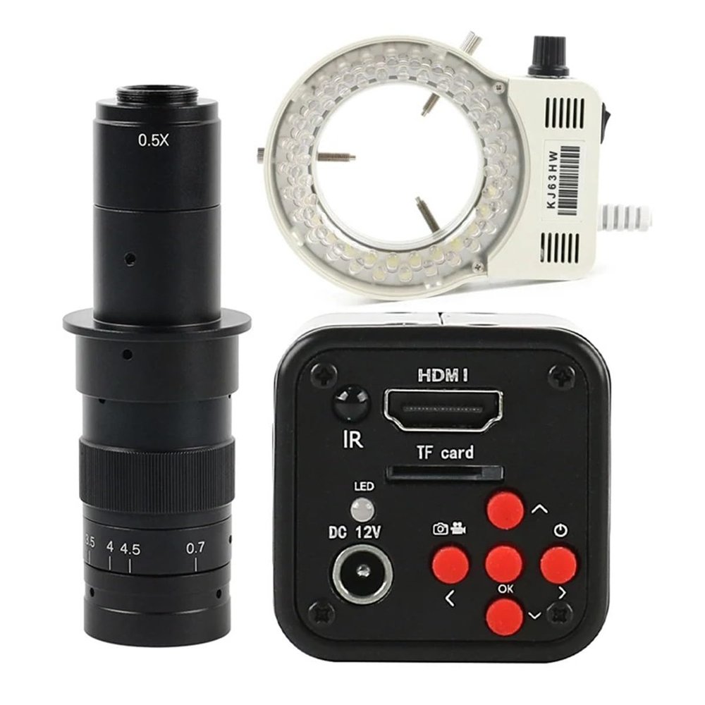 ZTBH Microscope Accessories Kit 16MP HD 1080P 720P 60FPS Industrial Digital Video Microscope Camera TF HDMI Output for Stereo Trinocular Microscope Microscope Slides (Color : 180x Lens with Light)